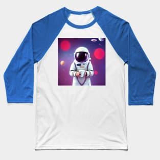 Astronaut Holding a Cup of Coffee - Astronaut Print Baseball T-Shirt